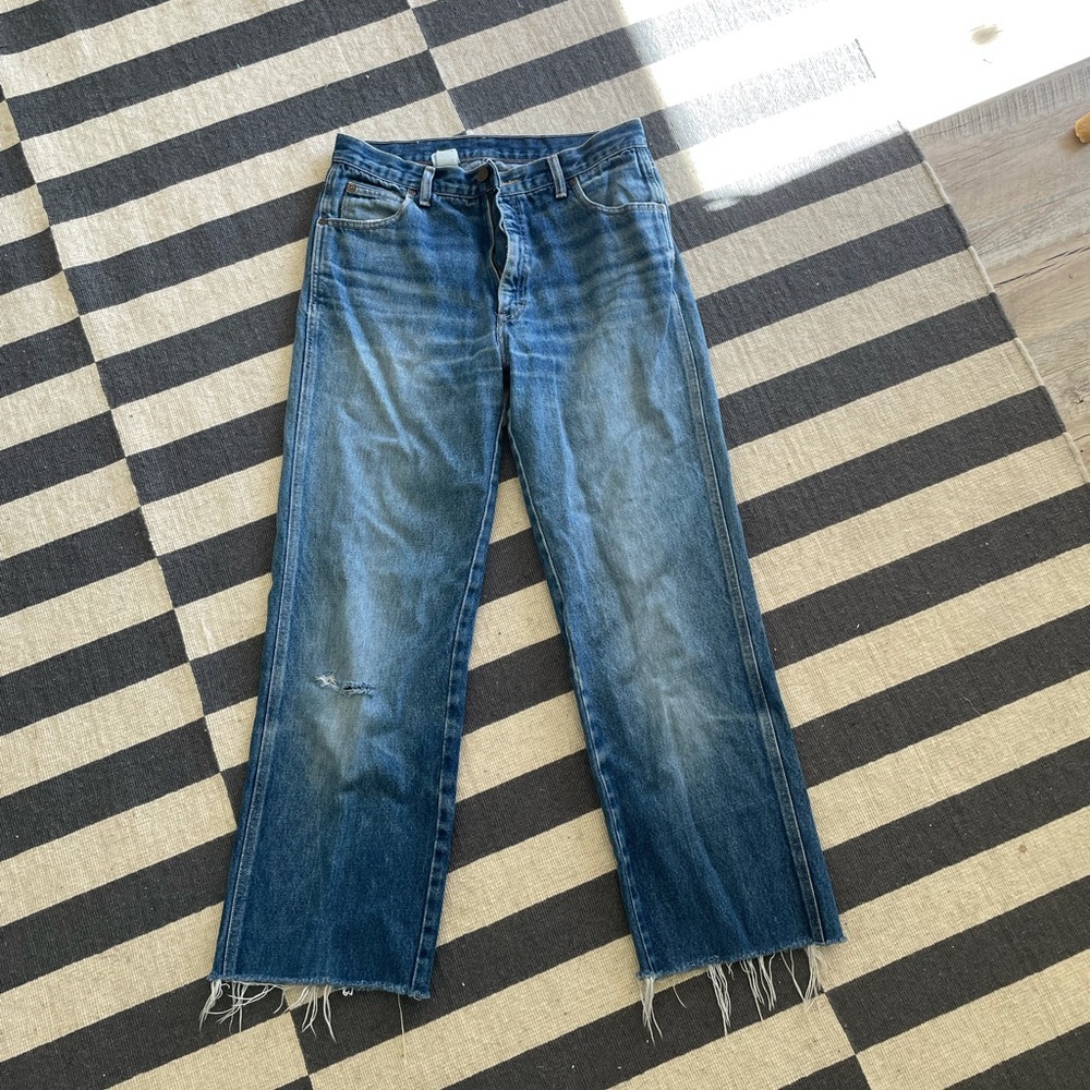Vintage raw hem high waist wide straight leg Calvin Klein jeans
